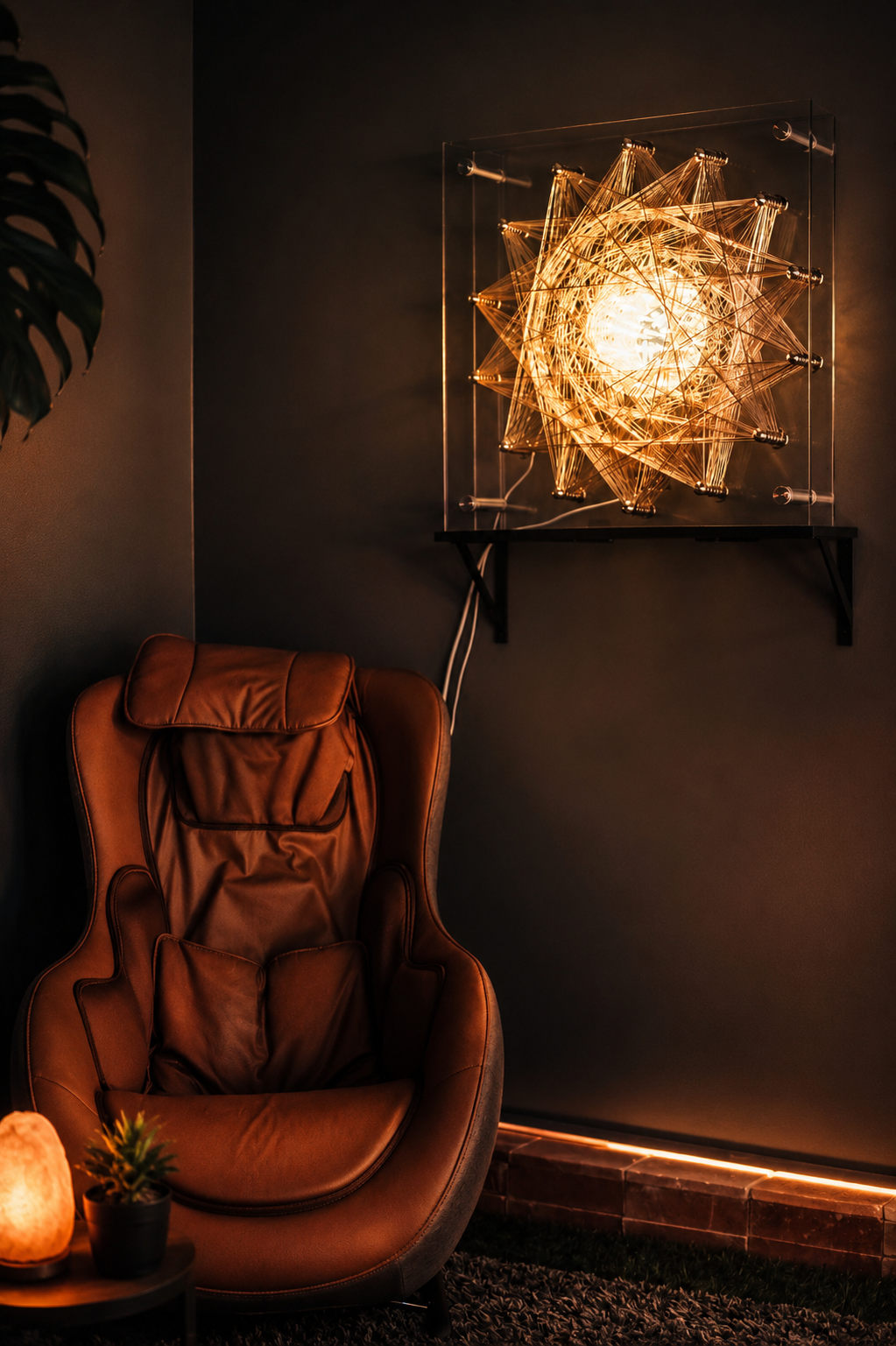 Massage chair beneath a glowing Translighter